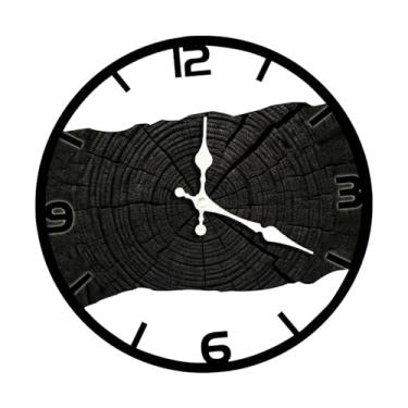 Imagem de XLWLLNJ Relógio de Parede de Madeira Silencioso, Relógio de Parede Sem -taque, Relógio Decorativo para Casa com Padrão Exclusivo de Anéis de árvore, preto, Tamanho real