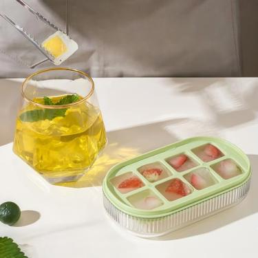 Imagem de Bandeja de gelo verde com tampa, 6 bandejas de gelo para freezer, empilhável para coquetéis, bebidas frias e sopas