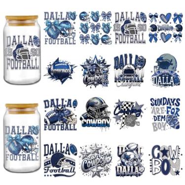 Imagem de RiVolTa Envelopes de futebol UV DTF - 12 folhas de adesivos de copo Uvdtf de caubói azul para 473 ml, à prova d'água, personalizado, capacete esportivo, esfregar em transferências, decalques para