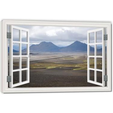 Imagem de Impressão em tela de ilusão de janela falsa DesertedArtistic, arte de parede com vista panorâmica real para sala de estar 50 x 75 cm emoldurada