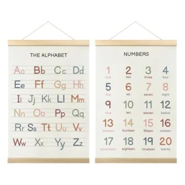 Imagem de Moldura de pôster alfabeto números para berçário, sala de jogos, decoração de parede, formação correta de letras, papel ABC, tabela, pré-escolar, decoração de casa, conjunto de 2 (30 x 40 cm)