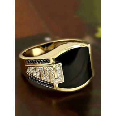 Imagem de Anel masculino de zircônia cúbica com pedra preciosa preta polida espelhada e versátil para presente masculino