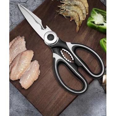 Imagem de Tesoura de cozinha multiuso resistente de aço inoxidável para cortar carne, alimentos, peixe, aves, sissores afiados multiuso para lava-louças