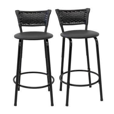 Imagem de Kit 2 Banco Para Bancada Cozinha Gourmet Estrutura Preta Encosto Junco Preto Balcão Ilha Bar Banqueta 60cm Itagold (Assento Preto)