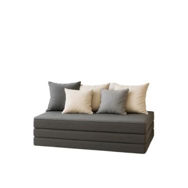 Imagem de Sofá baixo 3 em 1 dobrável vira colchonete e puff multiuso para sala e área de descanso (Cinza)