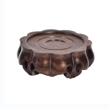 Imagem de suporte para bonsai Pedestal de escultura retrô em estilo chinês para vaso chá bonsai com base madeira(Grande)