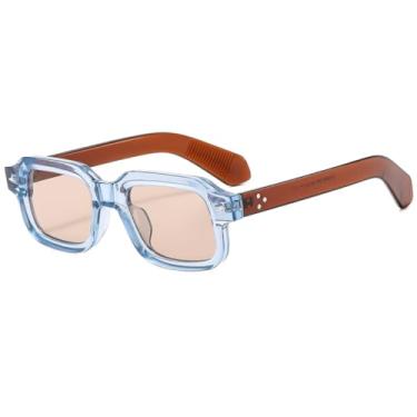 Imagem de Óculos de sol com armação laranja da moda, feminino e masculino, vintage, com rebite, verde oliva, retangular (7)