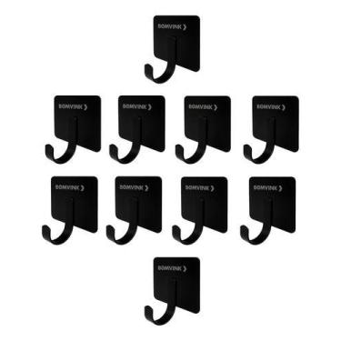 Imagem de Kit 10 Ganchos Adesivo Parede Aço Pendurar Toalha Roupa Cha Preto - Bo