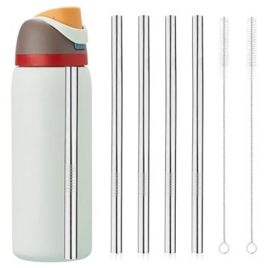 Imagem de 4 peças de substituição de canudo de metal com 2 peças de escovas de canudo para Hydro Flask, substituição prática de canudos de aço inoxidável prata compatível com Hydro Flask garrafa de boca larga