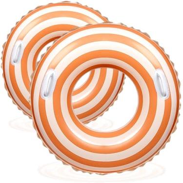 Imagem de Boias infláveis de piscina para adultos - Pacote com 2 boias de piscina laranja de 109 cm e 76 cm, tubos de piscina com alças, boia inflável para piscina, festa, lago e praia, adultos (laranja, 90 +