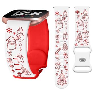 Imagem de Watbro Pulseira gravada de Natal compatível com Fitbit Versa/Lite/Fitbit Versa 2 para mulheres e homens, pulseira com gravação de boneco de neve fofo de silicone macio