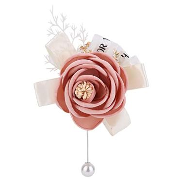Imagem de Boutonniere clássico para festa de formatura, casamento, baile, evento, florescendo, rosa, strass, pérola, broche decente para vestido de terno rosa blush