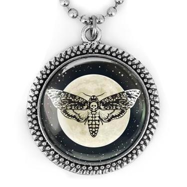 Imagem de Colar Deathhead Moth - Joia DeathHawk Moth, pingente de vidro feito à mão, lua celestial, prata ou preto - 155-4-RN, grande, metal, sem pedra preciosa