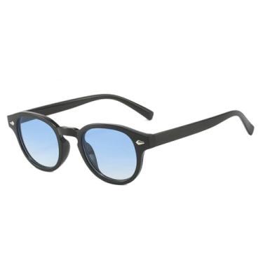 Imagem de Óculos de Sol Oval Masculino com Rebites, Lentes Transparentes com Degradê Oceano, Proteção UV400, Ideal para Esportes ao Ar Livre, Corrida e Ciclismo, Preto com Degradê Azul