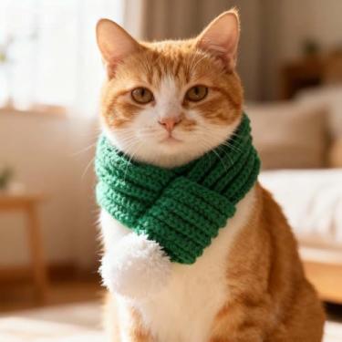 Imagem de Cachecol de Natal para cães, bandana de malha para animais de estimação e acessório de fantasia de festa de fim de ano