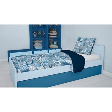 Imagem de Cobre Leito ESTAMPA SORTIDA Dupla Face Solteiro 2 peças (AZUL)