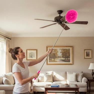 Imagem de Espanadores para limpeza com haste de extensão - espanador extensível de alto alcance, espanadores de microfibra laváveis para canto de tetos domésticos