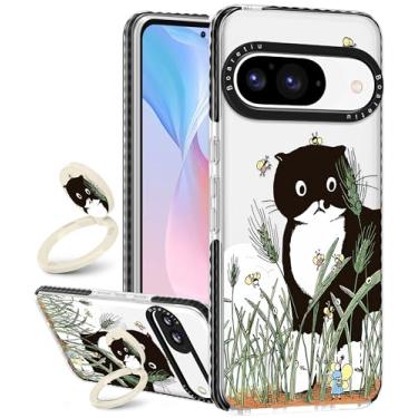 Imagem de Boaretiu Capa fofa Kawaii para Google Pixel 9/9Pro com suporte - Design moderno de suporte de anel giratório 360° para mulheres meninas e meninas para Google Pixel 9/9Pro, Cat Bee