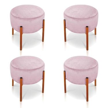 Imagem de Kit 04 Puffs Iron Suede Rosa Bebê Base Metálica Cobre - D'Rossi
