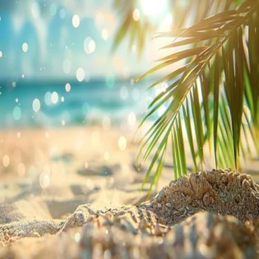 Imagem de Quadro Decorativo Estampa Tropical Praia com Coqueiros e Folhagens - Decoração de Parede Vibrante 30x30cm