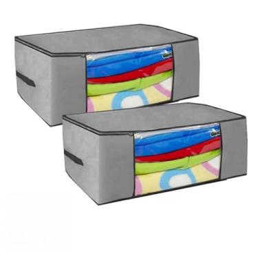 Imagem de Caixa Organizadora de guarda roupa/Edredom/lençol/sapatos/coberta 45x45x20cm (Kit com 2 Cinza)