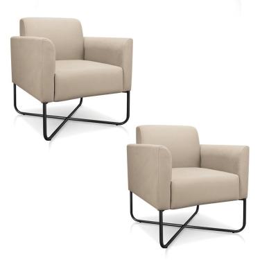 Imagem de Kit 2 Poltronas Decorativas Base Industrial X Preta Maressa S03 Suede Bege - Ibiza