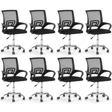 Imagem de Kit 8 Cadeiras Secretária Office Base Giratória Em Tela Mesh - Preto