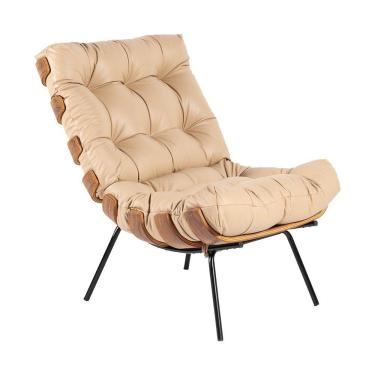 Imagem de Poltrona Sala de Estar Costela Couro Bege Gran Belo