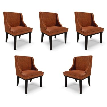 Imagem de Kit 5 Cadeiras Decorativas Sala De Jantar Base Fixa De Madeira Firenze Pu Nozes/preto G19