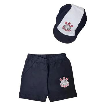 Imagem de Kit Bebê Corinthians Com Shorts e Boné Oficial