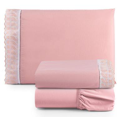 Imagem de Jogo De Lençol Lese Percal 180 Fios Solteiro 3 Peças Barato - Rosê - 100% Algodão