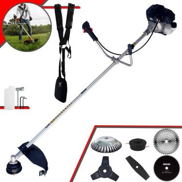 Imagem de Roçadeira Com Sistema Antivibração Toyama RT43LB-25A À Gasolina 6 Em 1 Com Carretel + Lâmina 2 Pontas + Lâmina Vídea + 80 Dentes + Escova 38 Cerdas