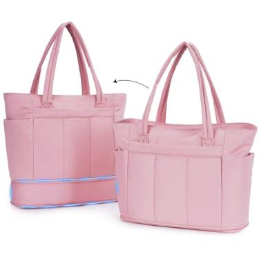 Imagem de Wandering Nature Sacola expansível feminina com bolsa de sapatos, serve para copo de 1,134 g para bagagem de mão, viagem, trabalho, academia, rosa, Large