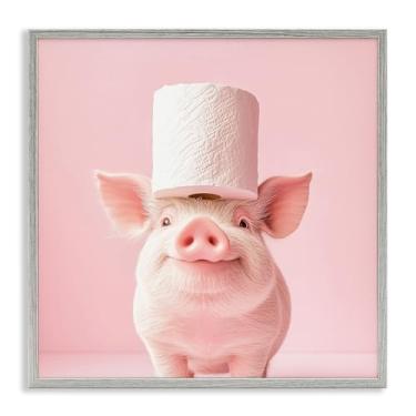 Imagem de Stupell Industries Papel higiênico Silly Piggy Pink Arte giclée emoldurada cinza, design por Heidi Kuntz, 43 x 43 cm