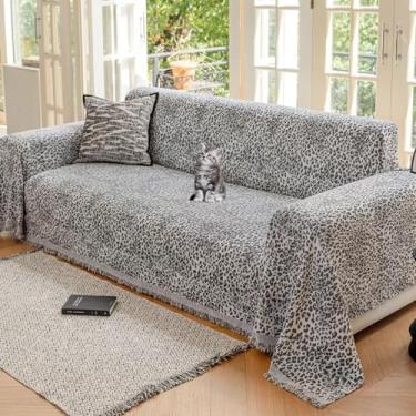 Imagem de AMZTOP Capa de sofá extragrande de chenille antiderrapante, 1 capa de sofá cinza com estampa de leopardo para sofá de 3 almofadas, lavável na máquina, macia, aconchegante, capa protetora para sala de