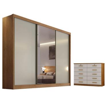 Imagem de Guarda Roupa Casal Duna Com Espelho E Gaveteiro Milão Com Chave Cumaru 25 Fendi - Novo Horizonte
