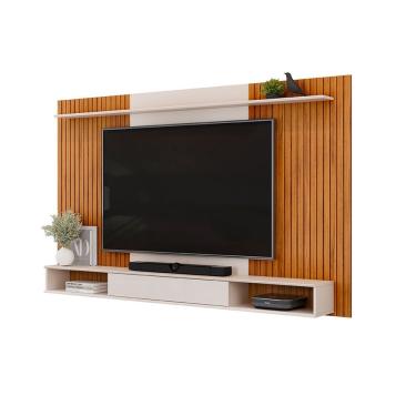 Imagem de Painel Leo Com Ripas E Prateleira Freijó Com Off White