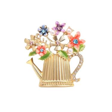 Imagem de Flores coloridas em tom dourado regador de strass broches de lapela para mulheres lindo esmalte floral broche broche para vestidos terno festa feriado moda joias