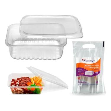 Imagem de 2X Pote Retangula 500Ml C/25 Marmita Fitness Freezer Microon