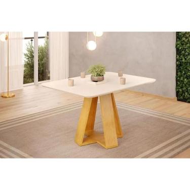 Imagem de Mesa P- Cozinha Kiara C- Tampo Madeirado C- Vidro Curvo 120x90cm Cedro-off White - Dj Móveis