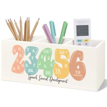 Imagem de Yhtrg Porta-lápis de madeira para terapia da fala, para escrivaninha, desenvolvimento de som de fala, SLP, saúde mental, escova de dentes, organizador para escova de dentes, organizador para terapeuta