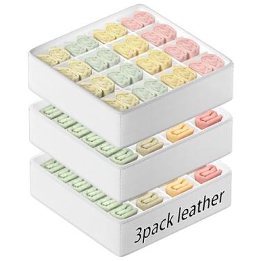 Imagem de Leatherspaces Meias de couro clássico organizador de gavetas, divisórias de armário, 64 células (16 + 24 + 24) caixa de armazenamento de couro dobrável para calcinhas, gravatas, acessórios (pacote com