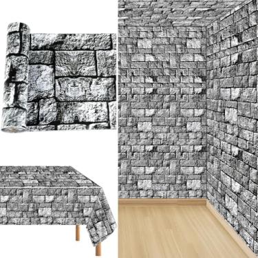 Imagem de party greeting Toalha de mesa de parede de pedra, rolo de 50 m x 128 cm, papel de parede de castelo descartável, para decoração de festa medieval, Halloween, aniversário ocidental, artigos de