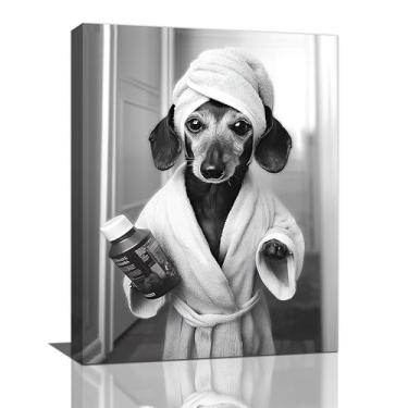 Imagem de Crekviy Dachshund engraçado decoração de banheiro arte de parede preto e branco fotos de cachorro bonito Weiner roupão de banho impressões em tela pintura arte decorações para casa presentes