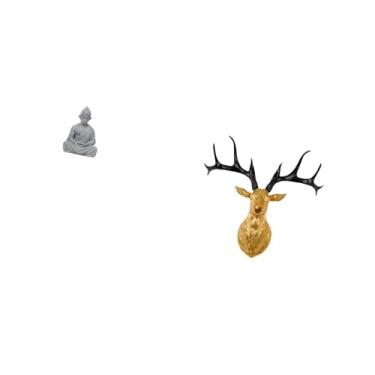 Imagem de Fenteer Estátua de Macaco Buda Figura Escultura Sun Wukong Miniatura Colecionável para Pátio de Hotel Quintal Cabeça de Veado Escultura de Parede Resina Colec