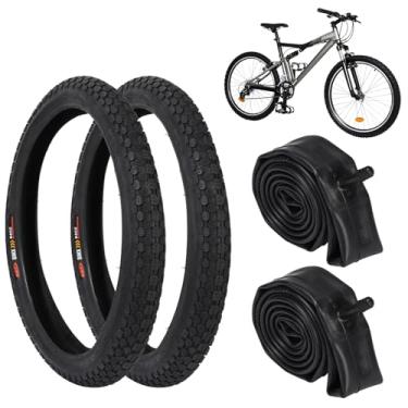 Imagem de 2 peças de pneus e tubos sólidos de substituição para Beach Cruiser e Mountain Bike 50.8 cm x 4.8 cm-5.4 cm com válvula Av 32 mm, 2 peças de pneus de bicicleta 50.8 cm x 5.4 cm