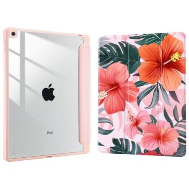Imagem de Joyland Flor de hibisco para iPad 6ª/5ª geração de 9,7 polegadas 2018/2017, capa para iPad Air 2/Air 1, suporte de lápis embutido com capa à prova de choque, capa traseira transparente, despertar