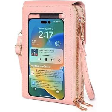 Imagem de Bolsa carteira para celular transversal feminina com compartimento cartão de crédito multifuncional janela touchscreen acessório diário prático smartphones abaixo 6 8 polegadas alça ajustável múltiplo
