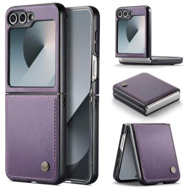 Imagem de XKchatpt Capa de telefone para Samsung Galaxy Z Flip 6, capa de couro PU, antiarranhões, fina, à prova de choque, capa protetora para celular para Samsung Galaxy Z Flip 6 (Roxo)