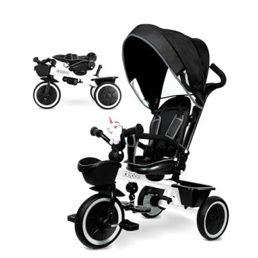 Imagem de KRIDDO Carrinho De Triciclo 7 Em 1 Para Crianças De 18 Meses A 5 Anos, Alça Ajustável, Assento Giratório, Porta-Copos E Capota Retrátil, Triciclo Dobrável Para Bebê Com Guarda-Corpo Removível, Apoio P